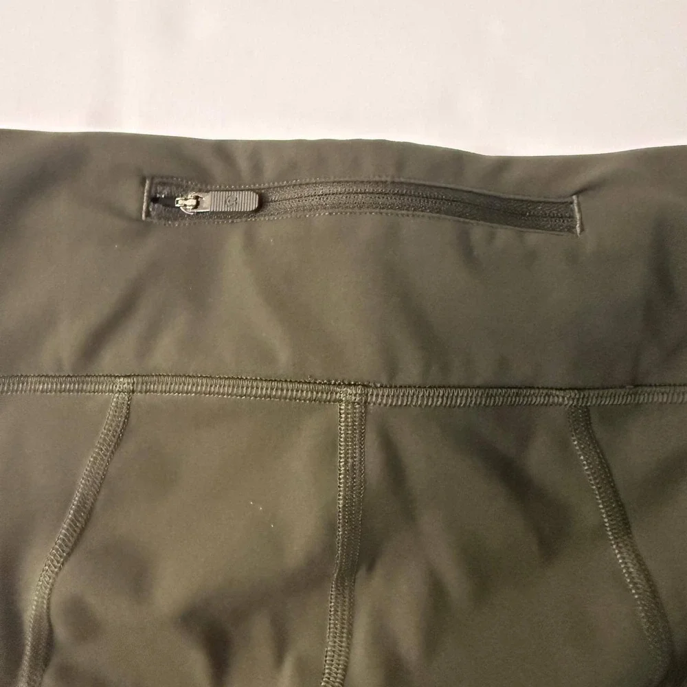 Lululemon Speed Up Crop 21 Dark Olive Green Running Leggings Pockets Womens 4